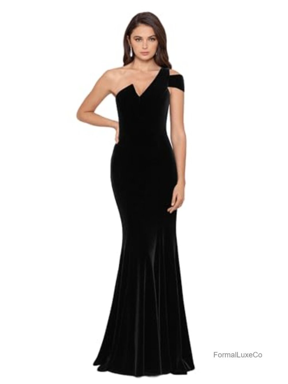 Women's Velvet One Shoulder Sleeveless Sheath Gown Formal Dress